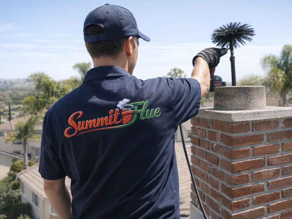 chimney sweep technician on the job in North Hills, CA